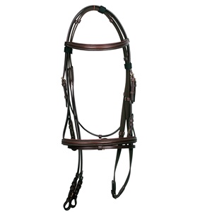 Brida de cuero marrón con banda para la frente elevada y tocado, brida lisa de cuero para caballos - Product Image 4