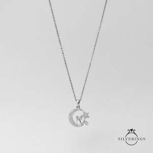 Collar de Plata de Ley 925 Silverings con Colgante de Ángel Estrellado, Chapado en Oro Rosa, Platino y Rodio, con Patrón Numérico - Product Image 6