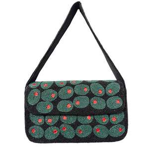 <b>Black</b> Beaded Embroidery Shoulder <b>Bag</b> Colorful Abstract Mosaic Pattern Boho Clutch Purse Women Artistic Party Handbag Flap Top - Product Image 5