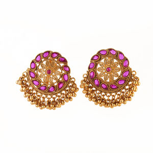 Handmade South Indian Antique <b>Earring</b> With Matte Gold Plating 208489 Jewellery Exporter in India - Product Image 1