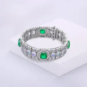 Pulsera de Plata de Ley S925 de Lujo con Corte Asscher, Esmeralda de Laboratorio, Moissanita Cuadrada, Joyería de Moda con Piedras Preciosas Auténticas - Product Image 3