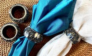 Rond de serviette en bois de luxe avec décoration à rayures en résine Porte-serviettes en céramique fait à la main pour table Fête de mariage pour cuisine FWE - Product Image 2