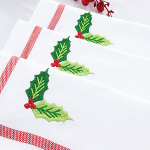 Giáng sinh 100% bông vải khăn ăn 18x18 Thêu Cây tầm gửi Trắng Đỏ Xanh-mềm bền tái sử dụng có thể giặt bữa ăn tối Khăn ăn - Product Image 5