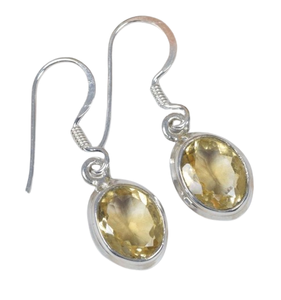 ต่างหูทรงหยดน้ำรูปไข่ ทำมือ ดีไซน์ทันสมัย ประดับพลอยซิทรินธรรมชาติ เงินแท้ 925  ของขวัญประจำเดือนกุมภาพันธ์สำหรับผู้หญิง - Product Image 1