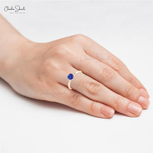Top vente 14K or pur Tanzanite bague 1.1mm coupe diamant Accent 6mm coupe pierres précieuses bijoux fins pour les fêtes mariages de confiance - Product Image 5