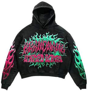 Distressed <b>Embroidery</b> Rhinestone Unisex Sweat Suits Streetwear Custom Flared Acid Wash Tracksuit Baggy Sweatpants and Hoodie <b>Set</b> - Product Image 2