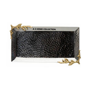 Admirable diseño de forma frondosa, textura martillada, Metal Chapado en negro, tamaño personalizado, bandeja para servir postres - Product Image 1