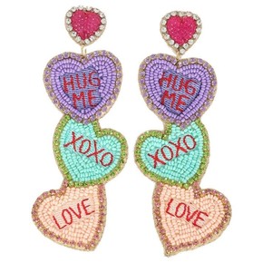 Handmade Seed Beads Triple Heart Drop <b>Earrings</b> Trendy Unisex <b>Holiday</b> Party Valentine's Day Gifts India - Product Image 3