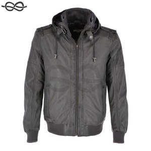 Blouson aviateur à capuche en cuir de qualité supérieure Collection Addison grise élégante Vestes en cuir pour hommes multicolores - Product Image 5