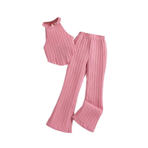 Girls' Children Summer New Fashionable Hanging Neck Sleeveless Top Trousers Set Character <b>Knee</b>-Length Breathable Casual Pink - Product Image 1