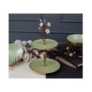 Soporte de pastel con diseño de hojas y flores florales de Color dorado de 2 niveles, soporte de pastel de diseñador indio de calidad duradera con acabado esmaltado - Product Image 2