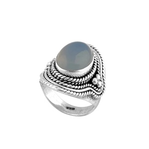 แหวนพลอยคาลซิโดนีเงินสเตอร์925ทำด้วยมือแหวนหมั้นแบบกว้างเครื่องประดับอัญมณีสำหรับงานแต่งงาน - Product Image 3