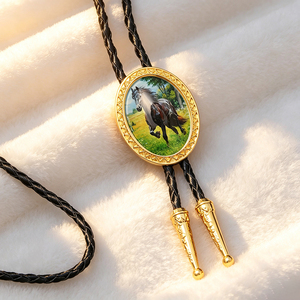 Bolo Tie Cowboy Artistique Floral Personnalisé avec Insert en Époxy Brillant et Cordon en PU Tressé pour un Style Bohème Quotidien - Product Image 4
