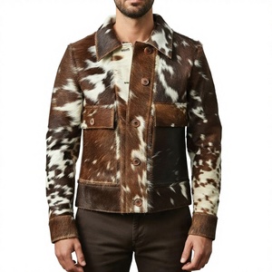 Men's <b>Cow</b> Print Hair On <b>Cow</b> Hide Leather Jacket Western Style Full Zip Front with Natural Fur Texture - Product Image 6