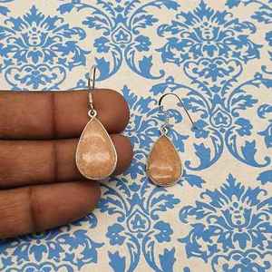 Pendientes bohemios de Plata de Ley 925, pendientes finos de gota de piedras preciosas de jaspe con parte superior plana para mujer para fiesta de boda, gran idea de regalo - Product Image 1