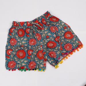 Short imprimé fleur en coton pur fait à la main, vêtement d'été de nuit - Product Image 3