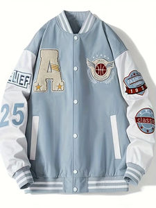 Equipo de béisbol de la escuela secundaria Chaquetas de lona personalizadas con letras para niños Stand Collar Number Stitch High Street Style Precio al por mayor - Product Image 2