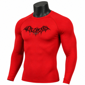 Men’s Red Compression Shirt <b>Long</b> <b>Sleeve</b> Gym Fitness Graphic Print Tight <b>Base</b> <b>Layer</b> Sportswear OEM Wholesale - Product Image 3