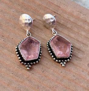 925 Sterling Silver Women's Trendy <b>Earrings</b> <b>Beautifully</b> Designed Pink Tourmaline Crystal Oxidised Perfect Gift for Her - Product Image 6