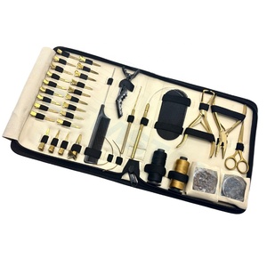 Kit d'outils professionnels en acier inoxydable pour extensions de cheveux, ensemble d'installation Micro Link, pinces, aiguilles, fil, perles de 5 mm, clips dorés - Product Image 1
