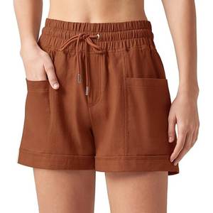 Women's Bermuda Shorts Casual Summer Breathable Quick Dry 100% Cotton Elastic Mid Waist <b>Drawstring</b> Comfy Pull-On Lightweight - Product Image 6