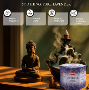 Paquete de 12 conos de incienso de lavanda preciosos HEM (120 conos en total) conos aromáticos hechos a mano de La India para relajación, meditación - Product Image 5