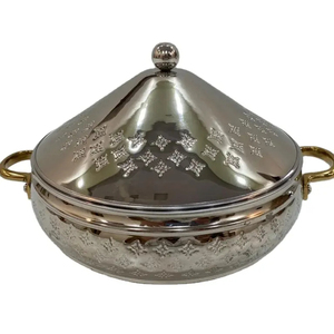 Elegante calentador de alimentos de acero con recubrimiento en polvo blanco con diseño cortado con láser y soporte plateado Ideal para servir buffet y ocasiones - Product Image 3