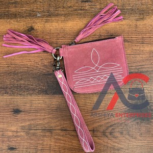 2024 nuevo estilo de lujo bota Stitch gamuza cuero diseñador monedero Vintage cuero genuino muñequera borla cremallera mujeres carteras - Product Image 1