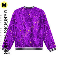 Blouson Bomber Matelassé Scintillant Violet pour Filles avec Paillettes, Fermeture Éclair, Manches Longues, en Toile Respirante, Idéal pour Hip Hop, Danse Urbaine et Fêtes