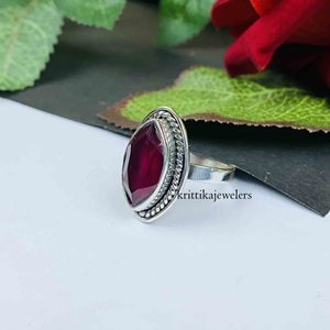 Unisex 925 Sterling Bạc bezel thiết lập đá quý Vòng phòng thí nghiệm tạo ra <span class=keywords><strong>Ruby</strong></span> cổ điển Marquise cắt phong cách đám cưới đính hôn sinh nhật - Product Image 3