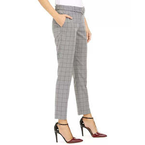 Pantaloni a sigaretta Calvin Klein da donna con stampa windowpane, cintura, vita alta, antipiega, traspiranti, stile ufficio, taglia XL - Grigio - Product Image 3