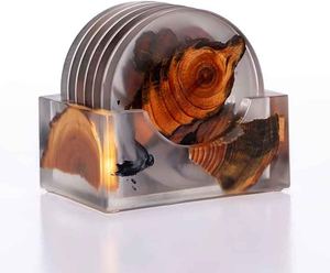 ที่รองแก้วไม้ธรรมชาติพร้อมแผ่นรองเครื่องดื่มดีไซน์ดอกไม้อีพอกซีเรซิน - Product Image 3