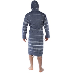 Albornoz Pestemal Turco Unisex de Lujo, Tejido, 100% Algodón, con Capucha, Diseño a Rayas, Talla Grande, Elegante, de Secado Rápido y Transpirable - Product Image 3