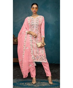 Kameez สำหรับเด็กผู้หญิงในสไตล์ส้อมสีขาวพร้อมด้วยผ้าฝ้ายบูติคสนามหญ้าและชุดสูทสามชิ้นที่สง่างามสำหรับงานเลี้ยง - Product Image 4