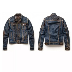 Veste en cuir de camionneur sur mesure en gros pour hommes Veste en cuir véritable en peau d'agneau Style vintage Bleu - Product Image 2