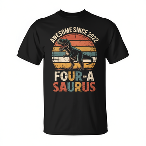 T-shirt promozionale con motivo dinosauro T-Rex per il 4° compleanno di bambini di 4 anni - Product Image 2