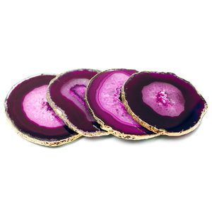 Juego de 4 Posavasos de Ágata Rosa con Borde Dorado, de Piedra Geodésica, 5mm de Grosor, para Decoración Moderna y Elegante del Hogar - Product Image 3