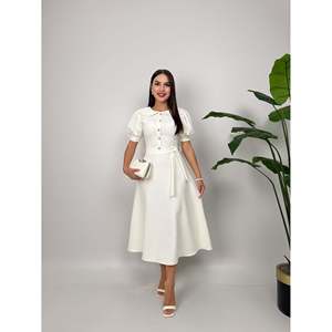 Vestido Midi Marrón para Mujer missJANELL con Cuello Peter Pan y Cinturón, Elegante Mezcla de Poliéster y Elastano para Uso Diario y de Oficina - Product Image 3