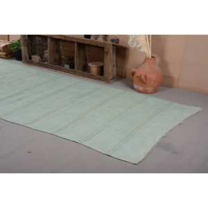 Tapis turc Vintage bleu minimaliste 5.6 X 13.3ft fait à la main laine Latex support Patchwork abstrait pour entrée couloir Rectangle - Product Image 4