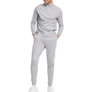 Ensemble survêtement d'hiver pour homme de qualité supérieure, polo à manches longues avec fermeture éclair, pantalon de survêtement en molleton 100% coton français, sweat-shirt à capuche, décontracté personnalisé - Product Image 1