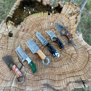 Couteau de chasse et de dépeçage à lame fixe en acier Damas avec divers matériaux de manche, personnalisable OEM, lame droite, cadeau pour lui - Product Image 3