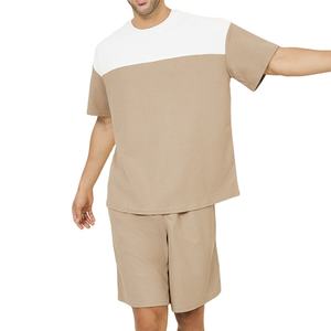 Ensemble de t-shirts et shorts pour hommes, dernière tendance, imprimé, été, décontracté, couleur unie, respirant, en coton - Product Image 1