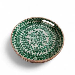 Plateau de service artisanal en nacre, plateau décoratif, incrustation de coquillages, écologique, décoration naturelle pour la maison - Product Image 1