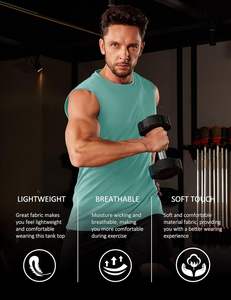 Camiseta sin mangas de algodón para hombre, camiseta de entrenamiento de gimnasio de punto transpirable, ligera, informal, sin mangas, de verano, talla - Product Image 3