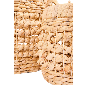 Cesta Redonda Tejida de Jacinto de Agua al por Mayor con Asas Trenzadas, Cesta de Almacenamiento de Fibra Natural para Ropa, Juguetes y Organización del Hogar - Product Image 3