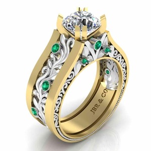 แหวนหมั้นเพชรแบบวินเทจสำหรับผู้หญิง925ชุบทองแหวนเงินแท้ - Product Image 2