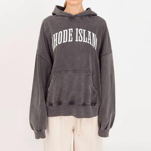 Sudadera con capucha lavada con ácido Vintage para mujer Premium, ropa de calle con logotipo personalizado, jersey de hombro caído de gran tamaño con estampado gráfico para invierno - Product Image 1