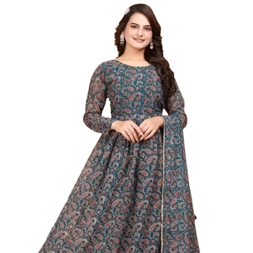 Black Heavy Faux Georgette Leheriya Print With Micro Cotton Inner Anarkali Dress