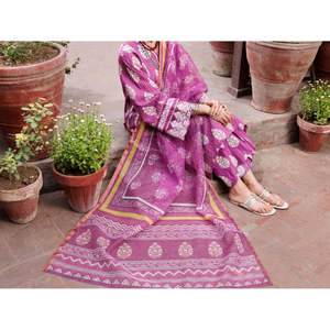 Salwar Kameez pour femme en coton Dobby imprimé numérique, 3 pièces non cousues, couleur violette, vêtements ethniques pakistanais pour l'été - Product Image 4