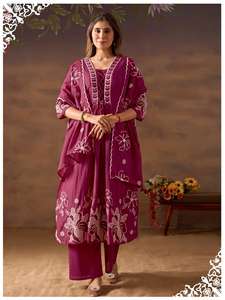 Dhwaja Export Eco-Friendly Pure Cotton <b>Top</b> & Bottom Set with Embroidery Work Full Inner Mall Cotton Dupatta for All Seasons - Product Image 2